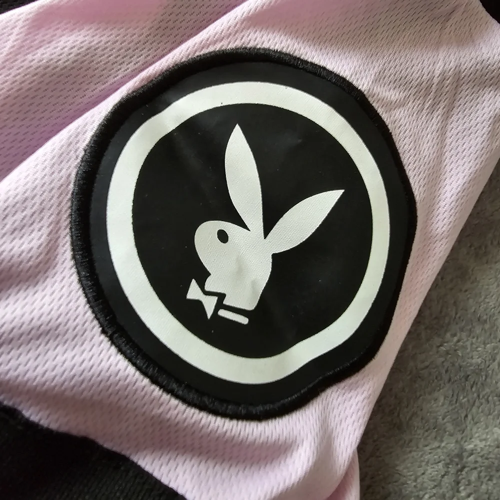 PLAYBOY Black and Pink Pinstripe Baseball Jersey - Picture 6 of 7